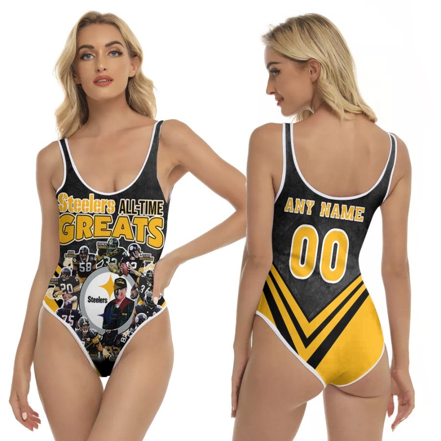 Pittsburgh-Steelers-All-Time-Greats-Legends-Coach-And-Amazing-Team-NFL-3D-With-Custom-Name-Number-For-Steelers-Fans-One-Piece-Swimsuit Pittsburgh Steelers All-Time Greats Legends Coach And Amazing Team NFL 3D With Custom Name Number For Steelers Fans One Piece Swimsuit