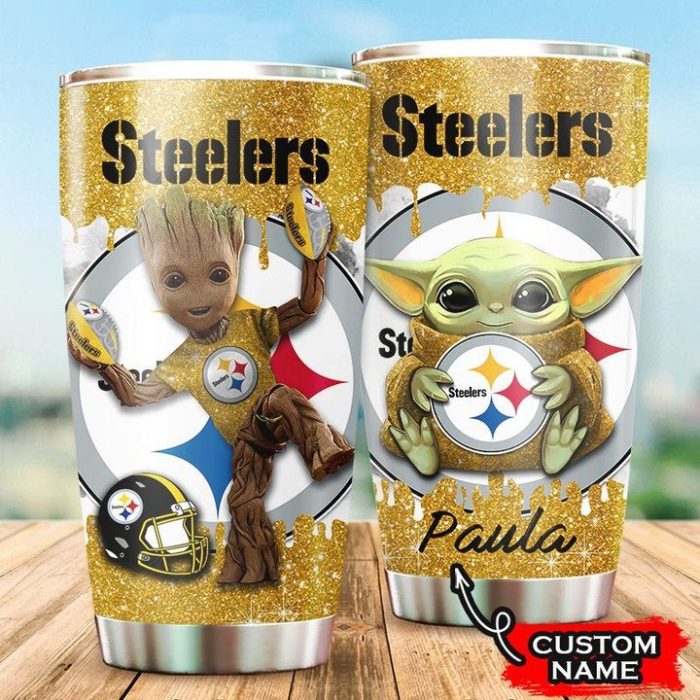 Pittsburgh Steelers Grogu Groot Custom Name Tumbler TB2453