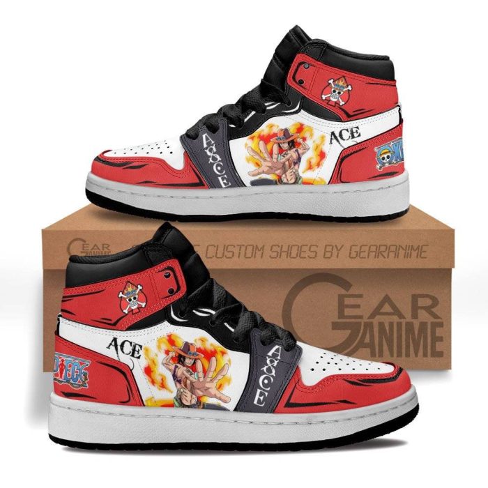 Portgas D Ace Kids Sneakers Custom Anime One Piece Kids Jordan 1 Shoes