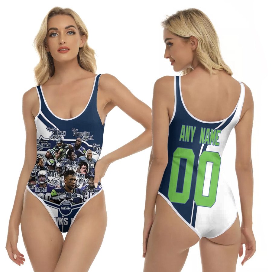 Seattle-Seahawks-Legends-Conference-Russel-Wilson-Cortez-Kennedy-Signed-NFL-3D-With-Custom-Name-Number-For-Seahawks-Fans-One-Piece-Swimsuit Seattle Seahawks Legends Conference Russel Wilson Cortez Kennedy Signed NFL 3D With Custom Name Number For Seahawks Fans One Piece Swimsuit