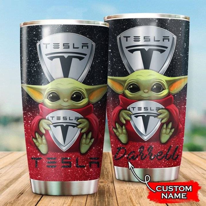 Tesla Baby Yoda Custom Name Tumbler TB0049