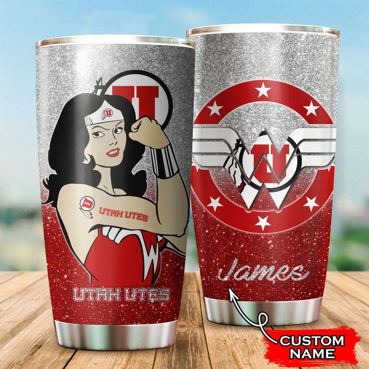 Utah-Utes-Wonder-Woman-Custom-Name-Tumbler-TB1949 Utah Utes Wonder Woman Custom Name Tumbler TB1949