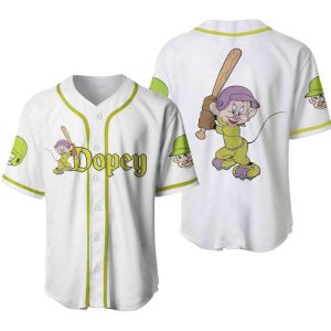 Dopey Dwarf White Green Disney Unisex Cartoon Graphics Casual Outfits Custom Baseball Jersey