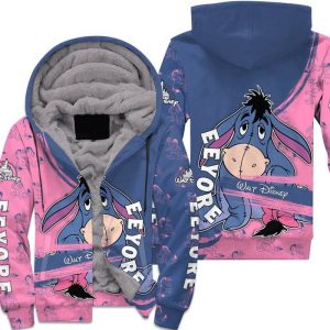 Eeyore Donkey Blue Pink Pattern Stripes Disney Fleece Pullover Zipped Up Unisex Hoodie