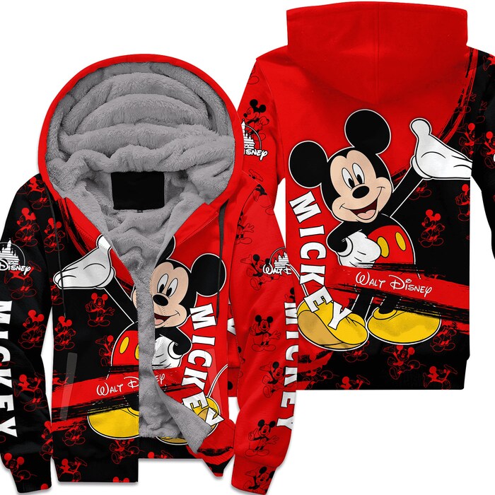 Mickey-Mouse-Black-Red-Pattern-Stripes-Disney-Fleece-Pullover-Zipped-Up-Unisex-Hoodie Mickey Mouse Black Red Pattern Stripes Disney Fleece Pullover Zipped Up Unisex Hoodie