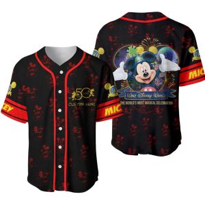 Mickey Mouse Red Disney 50th Anniversary Pattern Unisex Cartoon Graphic Casual Outfit Custom Baseball Jersey