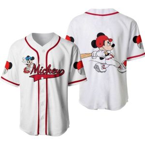 Mickey Mouse White Red Disney Unisex Cartoon Graphic Casual Outfits Custom Baseball Jersey