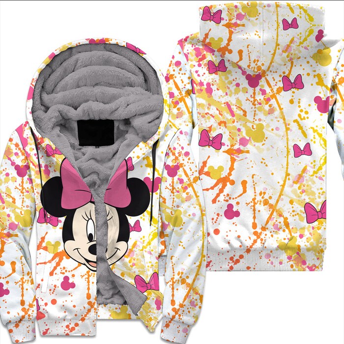 Minnie-Mouse-Pink-Yellow-Paint-Splatter-Disney-Fleece-Pullover-Zipped-Up-Unisex-Hoodie Minnie Mouse Pink Yellow Paint Splatter Disney Fleece Pullover Zipped Up Unisex Hoodie