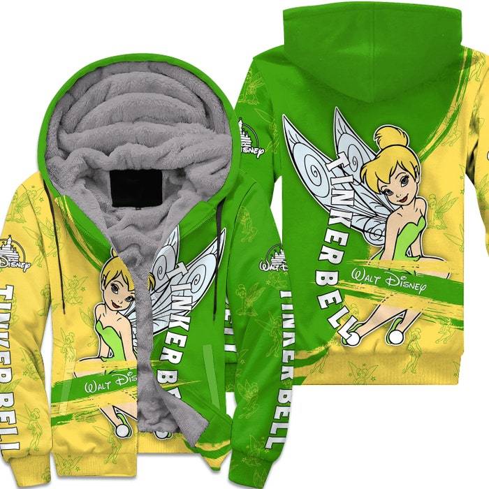 Tinker-Bell-Yellow-Green-Pattern-Stripes-Disney-Fleece-Pullover-Zipped-Up-Unisex-Hoodie Tinker Bell Yellow Green Pattern Stripes Disney Fleece Pullover Zipped Up Unisex Hoodie