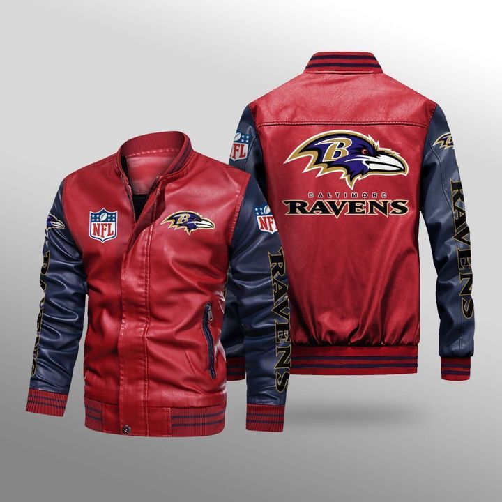 Baltimore-Ravens-Leather-Bomber-Jacket-CTLBJ156 Baltimore Ravens Leather Bomber Jacket CTLBJ156