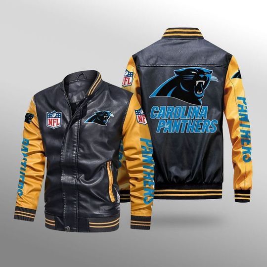 Carolina-Panthers-Leather-Bomber-Jacket-CTLBJ143 Carolina Panthers Leather Bomber Jacket CTLBJ143
