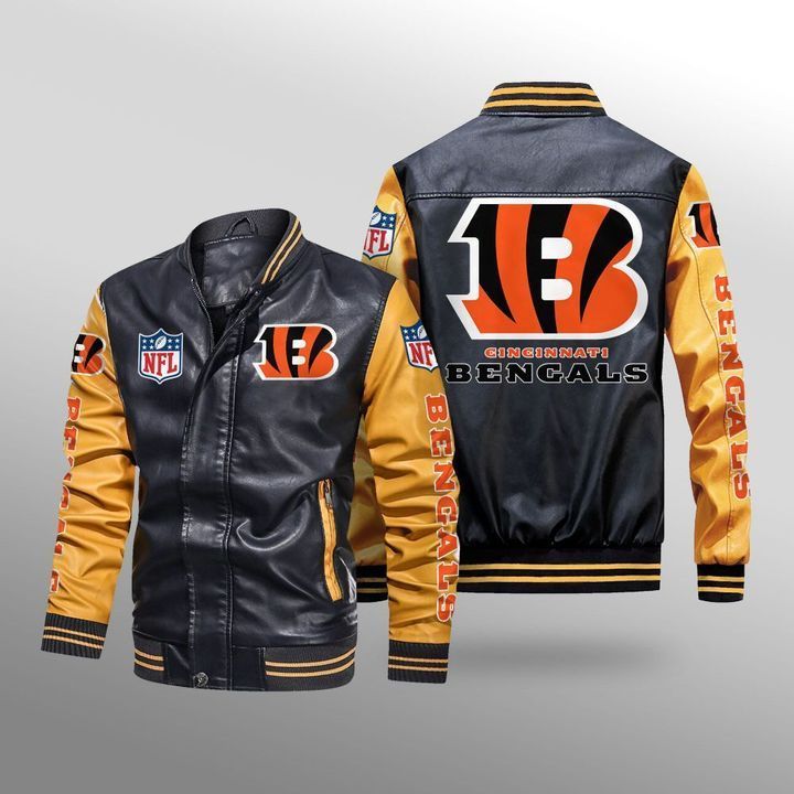 Cincinnati-Bengals-Leather-Bomber-Jacket-CTLBJ155 Cincinnati Bengals Leather Bomber Jacket CTLBJ155