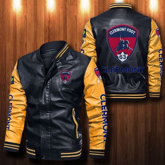 Clermont-Foot-Auvergne-63-Leather-Bomber-Jacket-CTLBJ089 Clermont Foot Auvergne 63 Leather Bomber Jacket  CTLBJ089