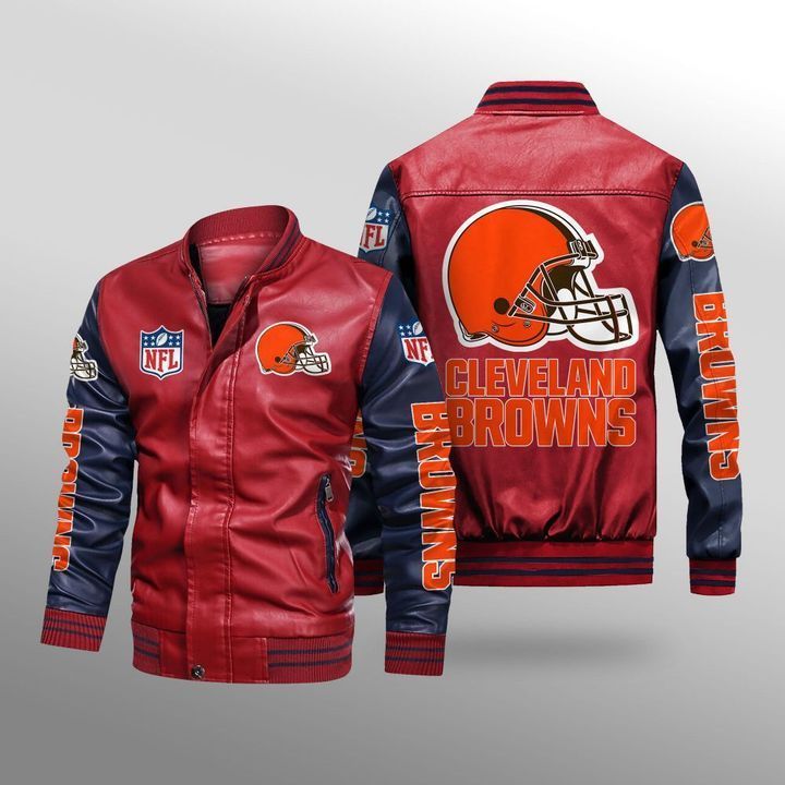 Cleveland-Browns-Leather-Bomber-Jacket-CTLBJ157 Cleveland Browns Leather Bomber Jacket CTLBJ157