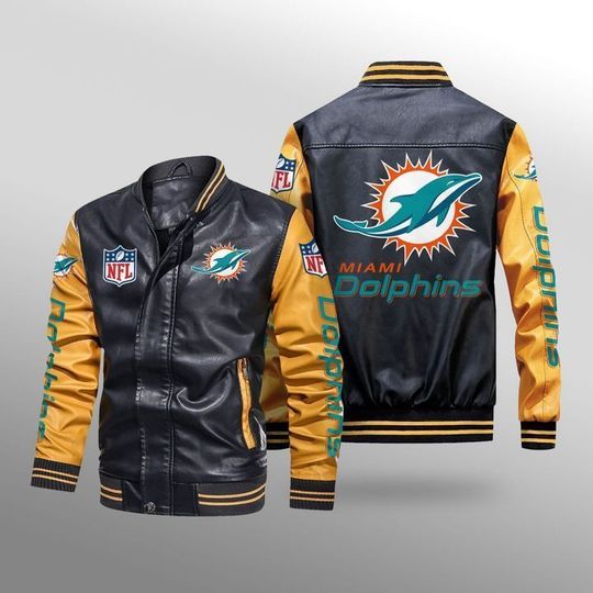 Miami-Dolphins-Leather-Bomber-Jacket-CTLBJ147 Miami Dolphins Leather Bomber Jacket CTLBJ147