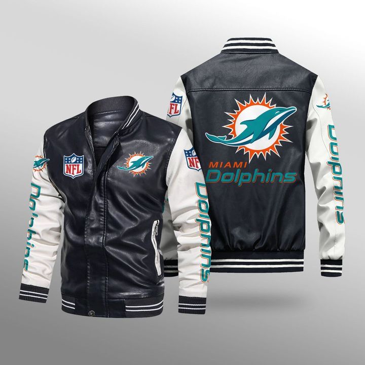 Miami-Dolphins-Leather-Bomber-Jacket-CTLBJ200 Miami Dolphins Leather Bomber Jacket CTLBJ200
