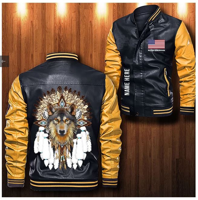 Native-American-Custom-Personalized-Leather-Bomber-Jacket-CTLBJ140 Native American Custom Personalized Leather Bomber Jacket CTLBJ140