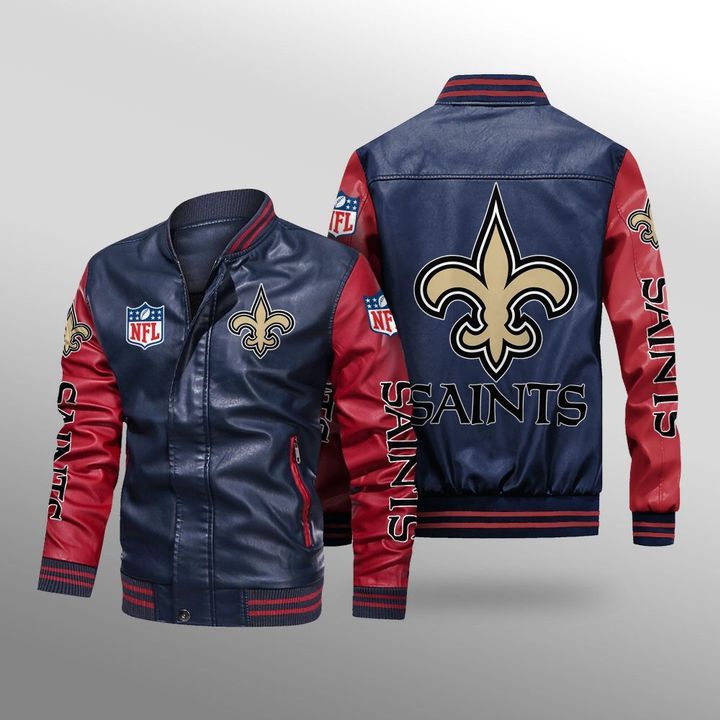 New-Orleans-Saints-Leather-Bomber-Jacket-CTLBJ198 New Orleans Saints Leather Bomber Jacket  CTLBJ198