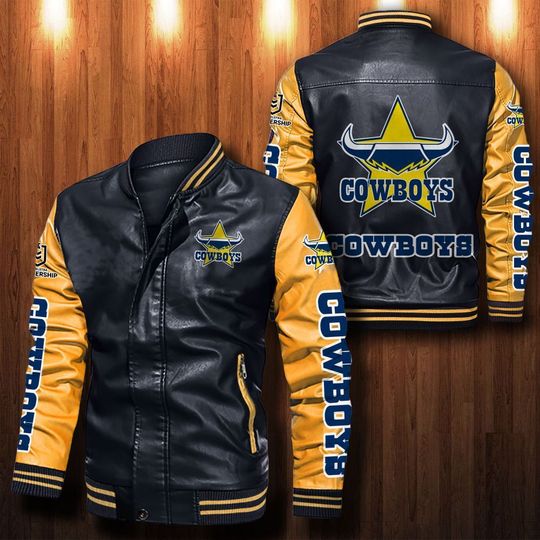 North-Queensland-Cowboys-Leather-Bomber-Jacket-CTLBJ123 North Queensland Cowboys Leather Bomber Jacket CTLBJ123