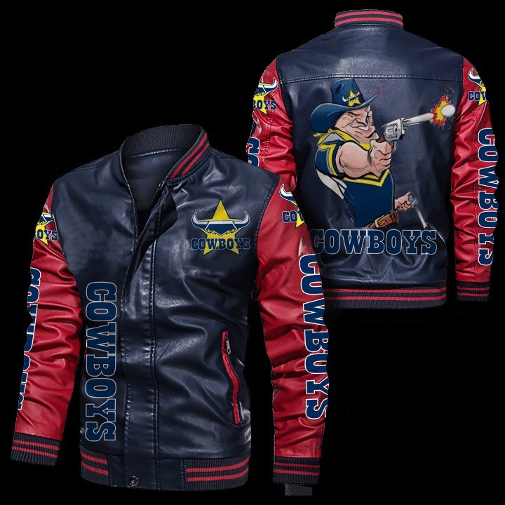 North-Queensland-Cowboys-Leather-Bomber-Jacket-CTLBJ179 North Queensland Cowboys Leather Bomber Jacket CTLBJ179
