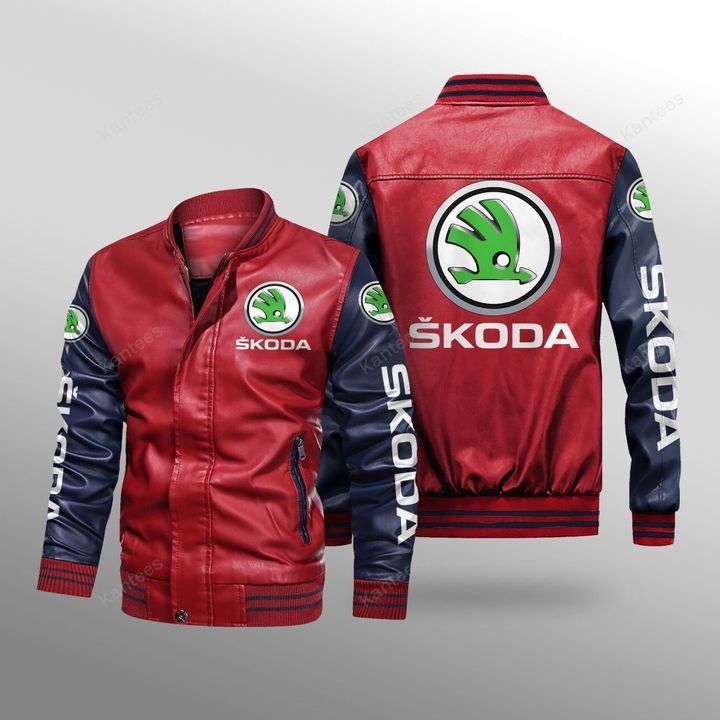 Skoda-Auto-Leather-Bomber-Jacket-CTLBJ153 Skoda Auto Leather Bomber Jacket CTLBJ153