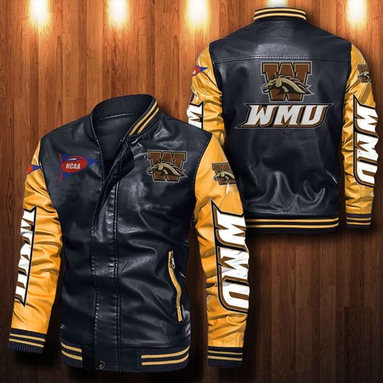 Western-Michigan-Broncos-Leather-Bomber-Jacket-CTLBJ072 Western Michigan Broncos Leather Bomber Jacket CTLBJ072