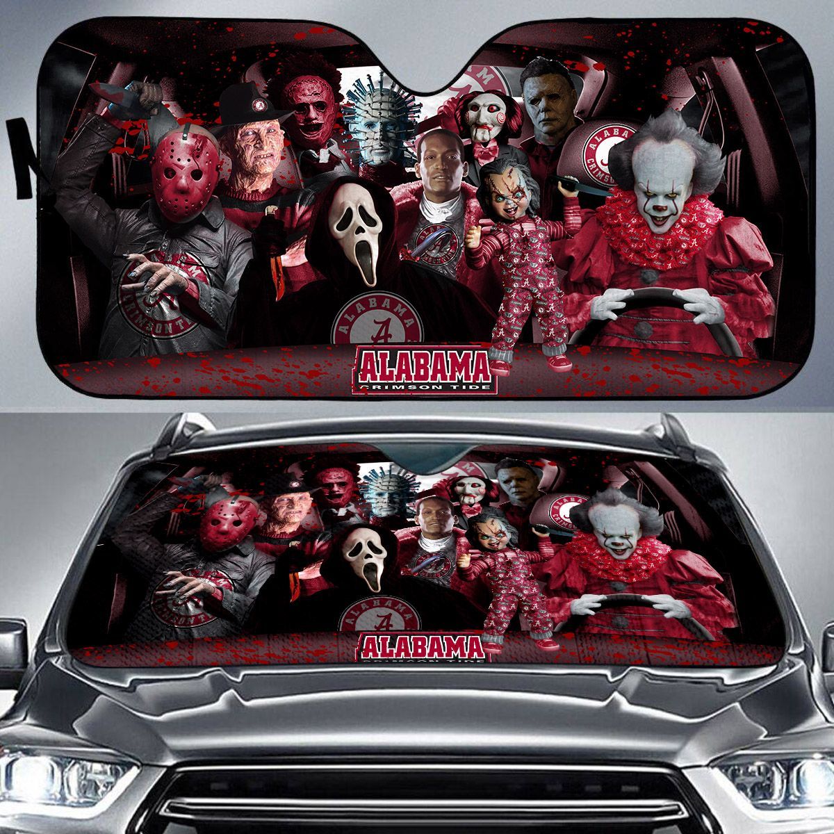 Alabama-Crimson-Tide-NCAA-Halloween-Car-Sun-Shade-CSS0680 Alabama Crimson Tide NCAA Halloween Car Sun Shade CSS0680