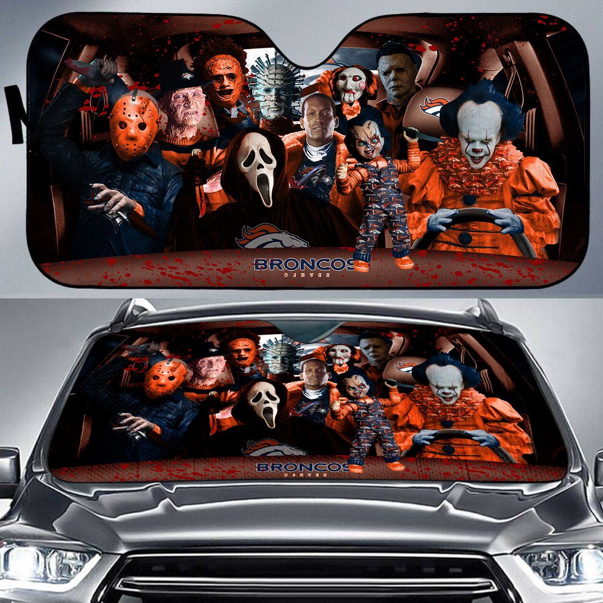 Denver-Broncos-NFL-Halloween-Car-Sun-Shade-CSS0668 Denver Broncos NFL Halloween Car Sun Shade CSS0668