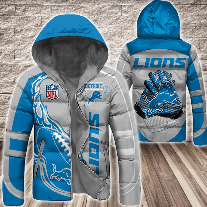 Detroit Lions NFL 3D Custom Name Down Filled Coat DFC034