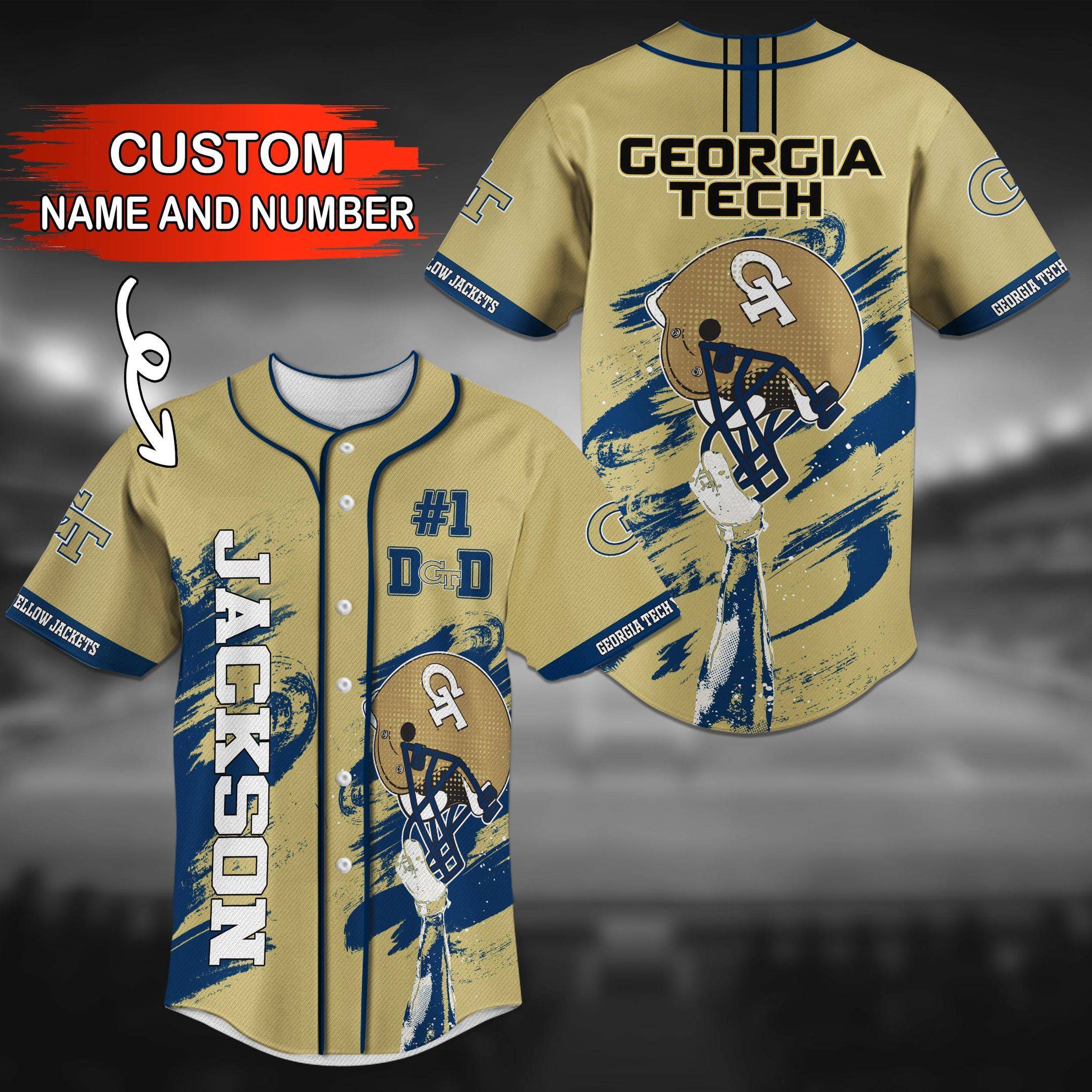 Georgia-Tech-Yellow-Jackets-NCAA-Personalized-Baseball-Jersey-BJ1460 Georgia Tech Yellow Jackets NCAA Personalized Baseball Jersey BJ1460