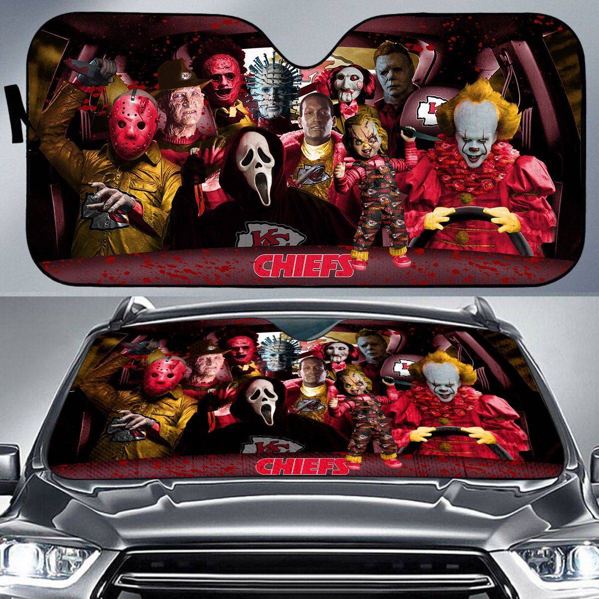 Kansas-City-Chiefs-NFL-Halloween-Car-Sun-Shade-CSS0648 Kansas City Chiefs NFL Halloween Car Sun Shade CSS0648