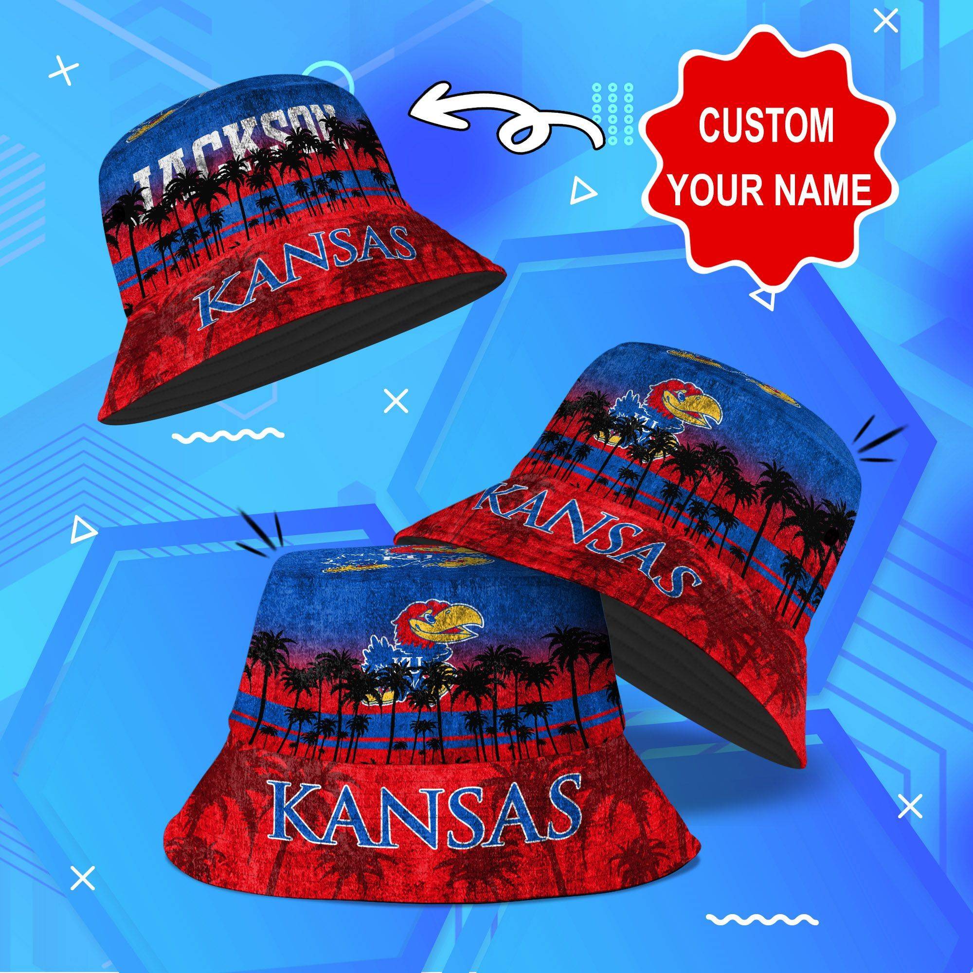 Kansas-Jayhawks-NCAA-Bucket-Hat-Personalized-SBH261 Kansas Jayhawks NCAA Bucket Hat Personalized SBH261