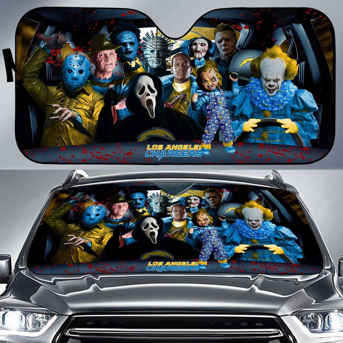 Los-Angeles-Chargers-NFL-Halloween-Car-Sun-Shade-CSS0650 Los Angeles Chargers NFL Halloween Car Sun Shade CSS0650