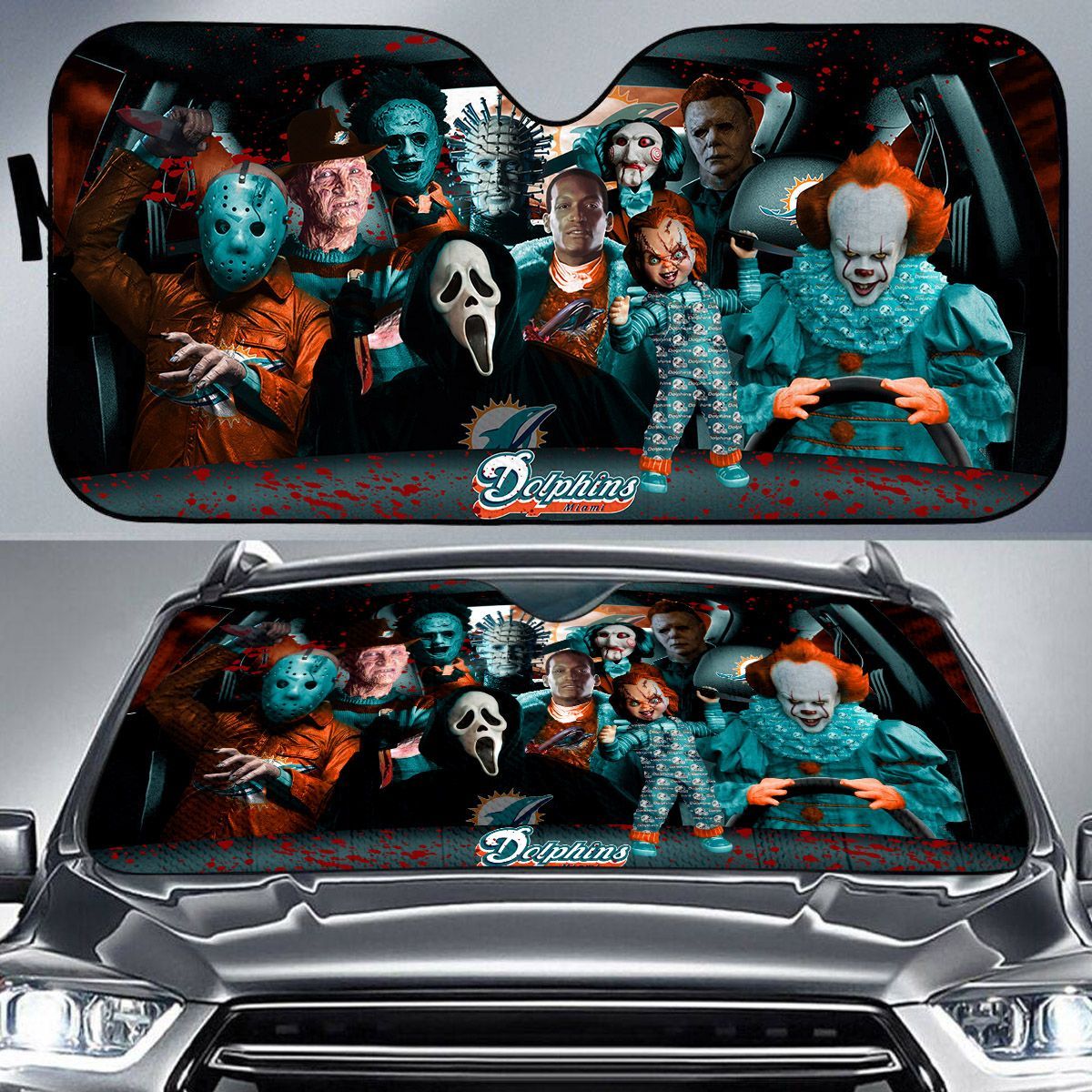 Miami-Dolphins-NFL-Halloween-Car-Sun-Shade-CSS0669 Miami Dolphins NFL Halloween Car Sun Shade CSS0669