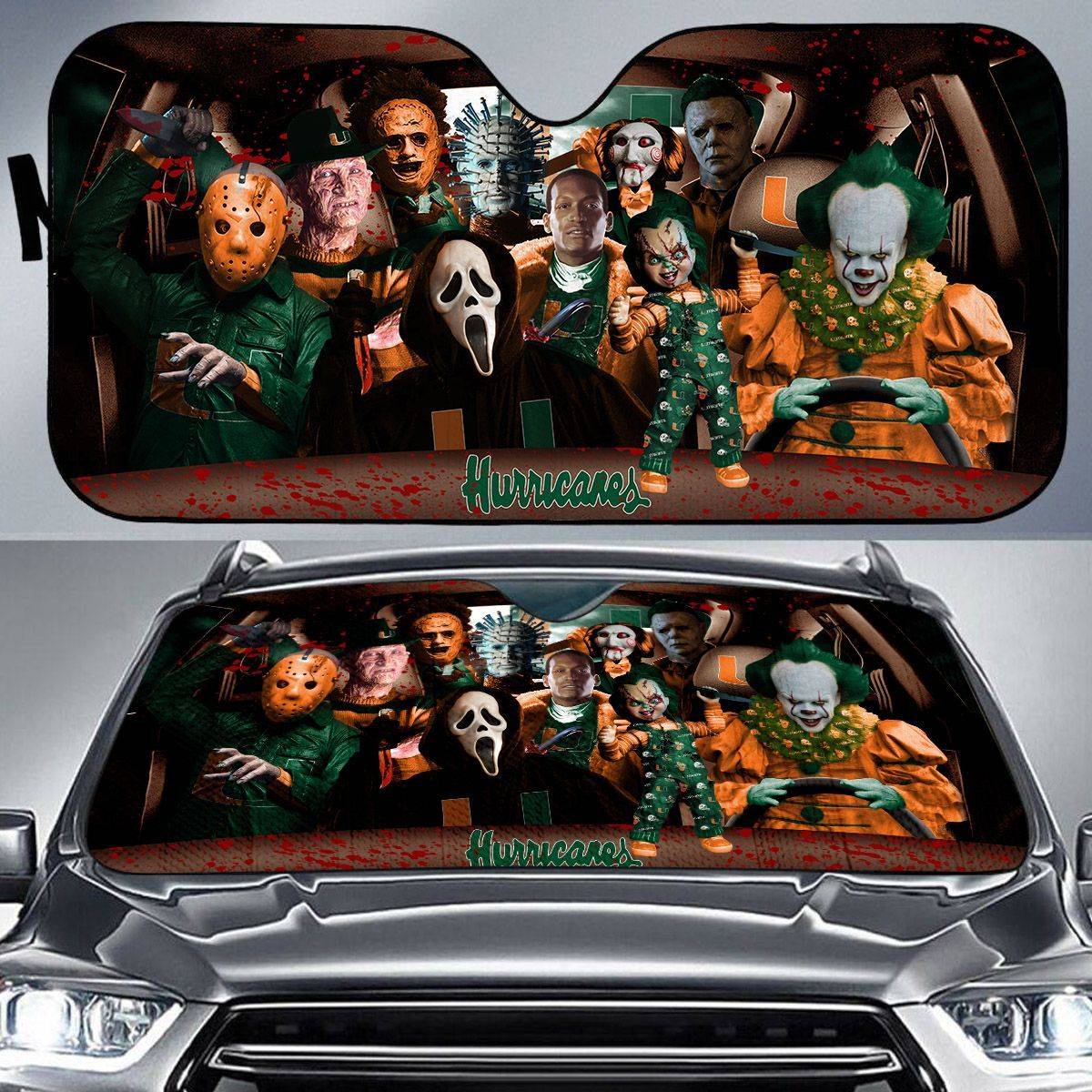 Miami-Hurricanes-NCAA-Halloween-Car-Sun-Shade-CSS0634 Miami Hurricanes NCAA Halloween Car Sun Shade CSS0634
