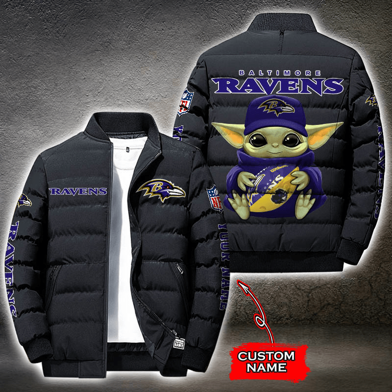 NFL-Baltimore-Ravens-Custom-Name-Baby-Yoda-Down-Jacket-Puffer-Jacket-PJ038 NFL Baltimore Ravens Custom Name Baby Yoda Down Jacket Puffer Jacket PJ038