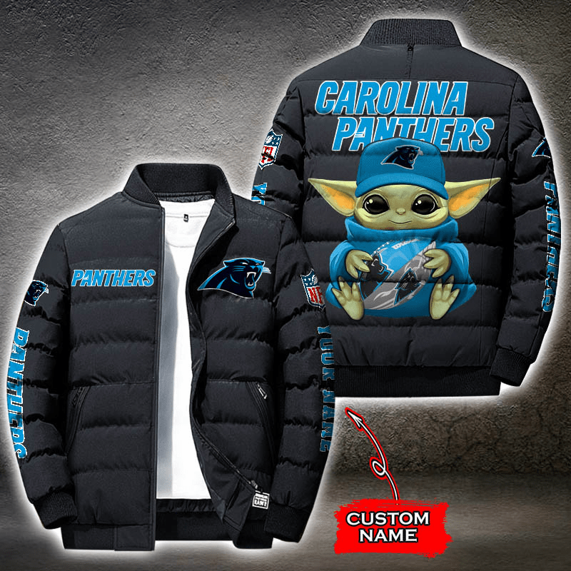NFL-Carolina-Panthers-Custom-Name-Baby-Yoda-Down-Jacket-Puffer-Jacket-PJ055 NFL Carolina Panthers Custom Name Baby Yoda Down Jacket Puffer Jacket PJ055