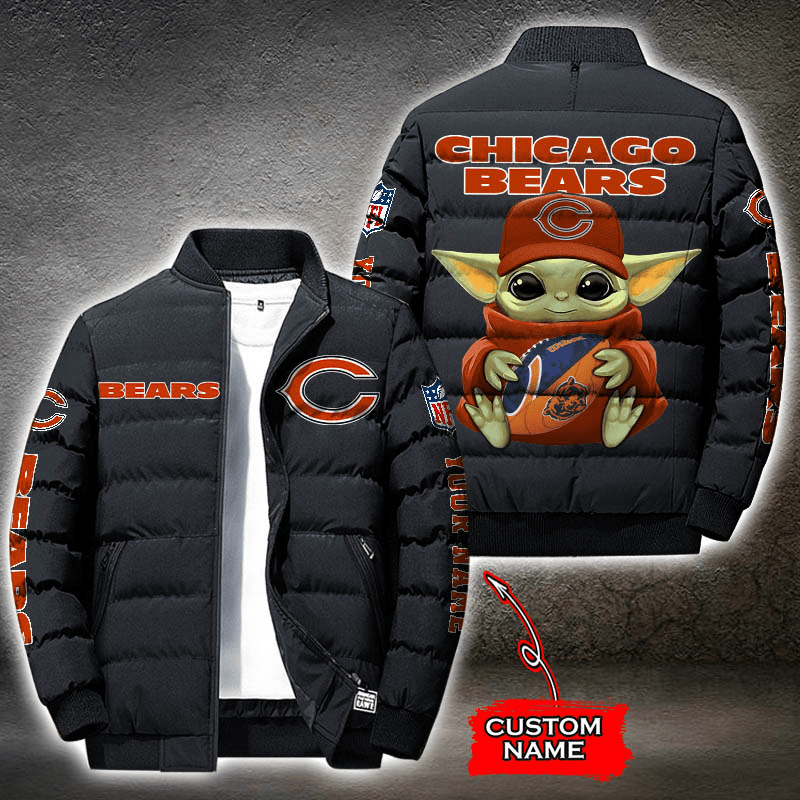 NFL-Chicago-Bears-Custom-Name-Baby-Yoda-Down-Jacket-Puffer-Jacket-PJ056 NFL Chicago Bears Custom Name Baby Yoda Down Jacket Puffer Jacket PJ056