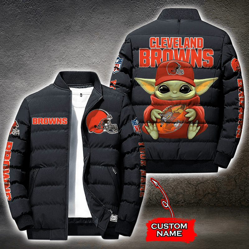 NFL-Cleveland-Browns-Custom-Name-Baby-Yoda-Down-Jacket-Puffer-Jacket-PJ040 NFL Cleveland Browns Custom Name Baby Yoda Down Jacket Puffer Jacket PJ040