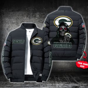 NFL Green Bay Packers Custom Name Skull Down Jacket Puffer Jacket PJ049