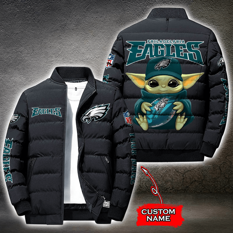 NFL-Philadelphia-Eagles-Custom-Name-Baby-Yoda-Down-Jacket-Puffer-Jacket-PJ033 NFL Philadelphia Eagles Custom Name Baby Yoda Down Jacket Puffer Jacket PJ033