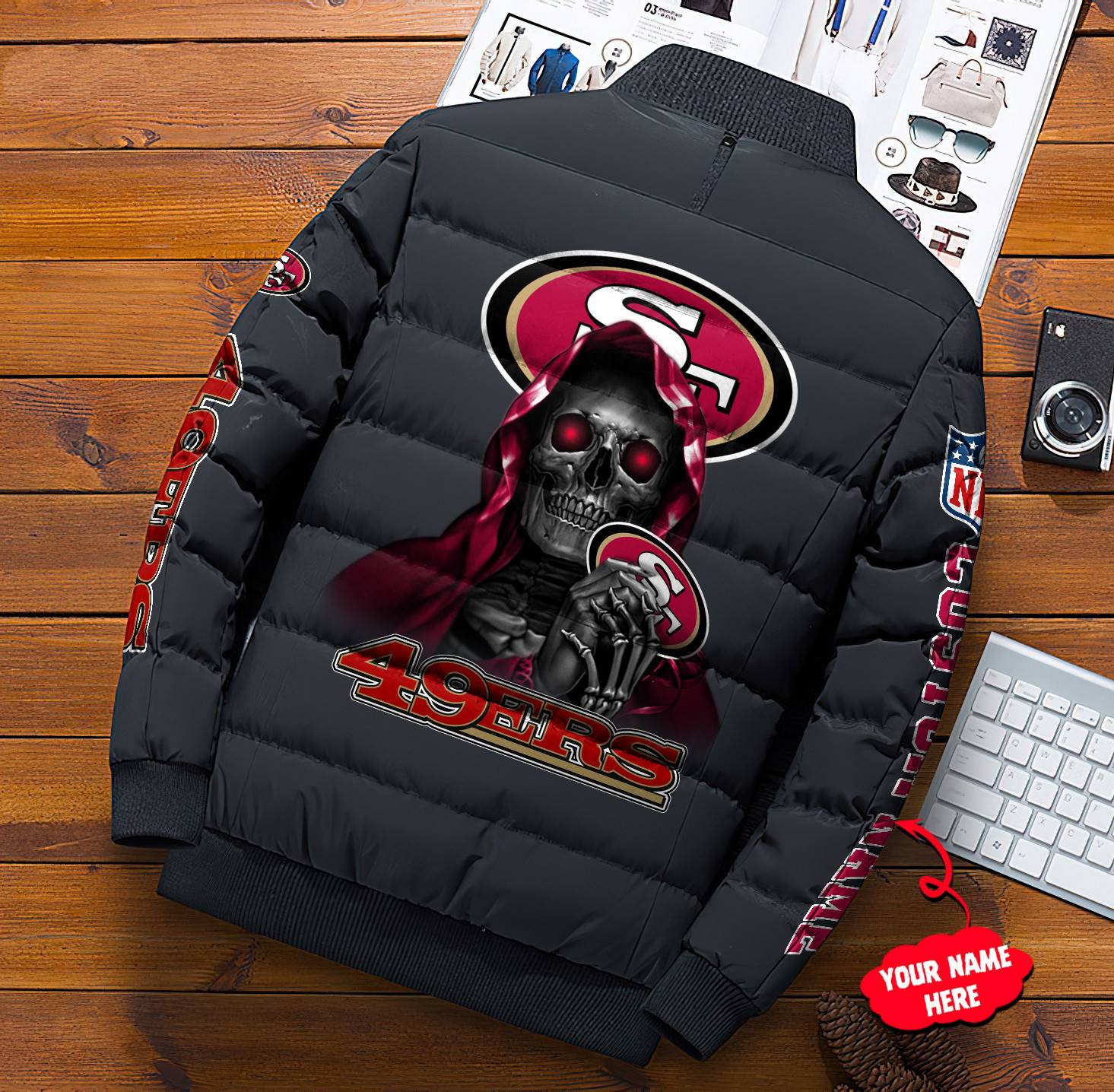 NFL-San-Francisco-49ers-Custom-Name-Skull-Down-Jacket-Puffer-Jacket-PJ047-1