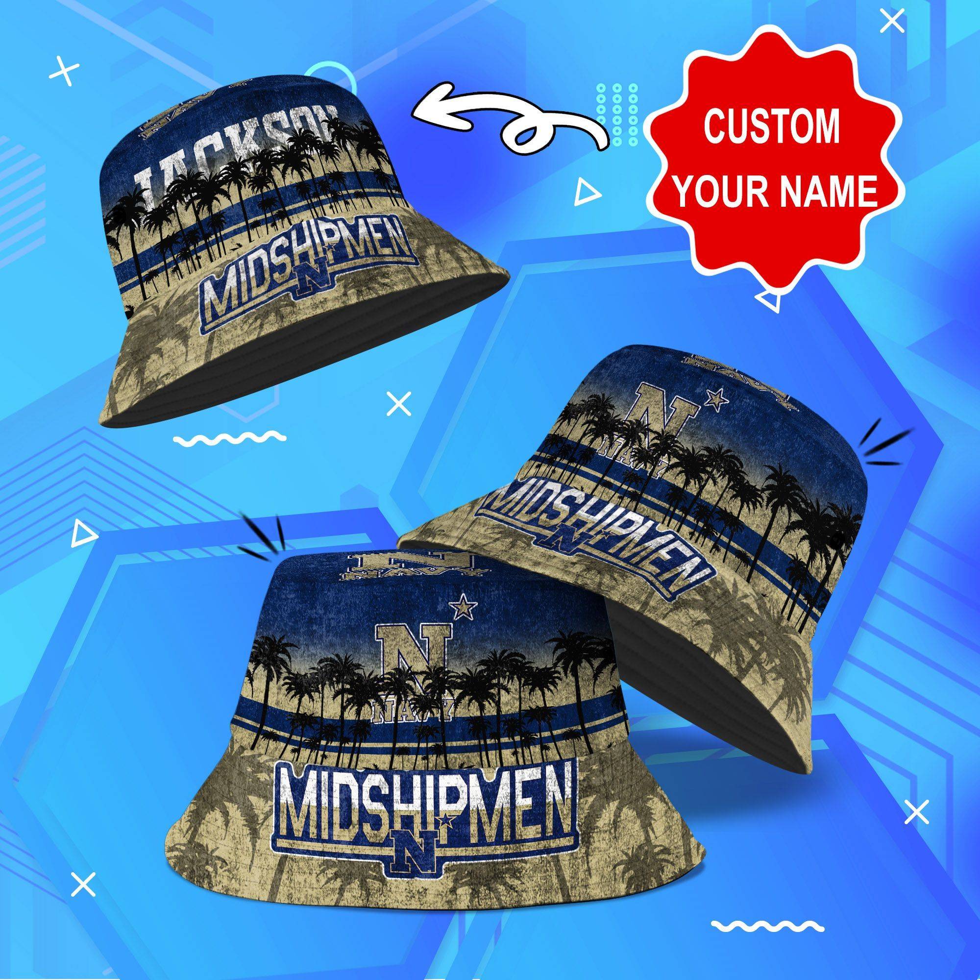 Navy-Midshipmen-NCAA-Bucket-Hat-Personalized-SBH247 Navy Midshipmen NCAA Bucket Hat Personalized SBH247