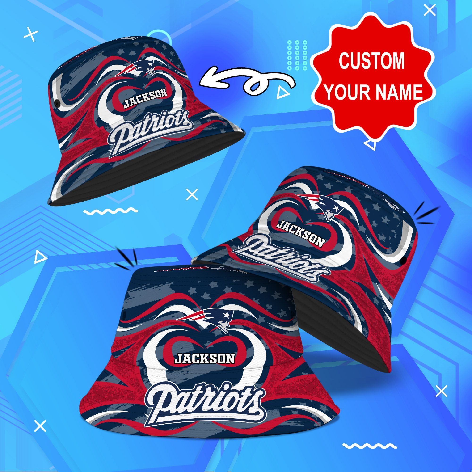 New-England-Patriots-NFL-Bucket-Hat-Personalized-SBH341 New England Patriots NFL Bucket Hat Personalized SBH341