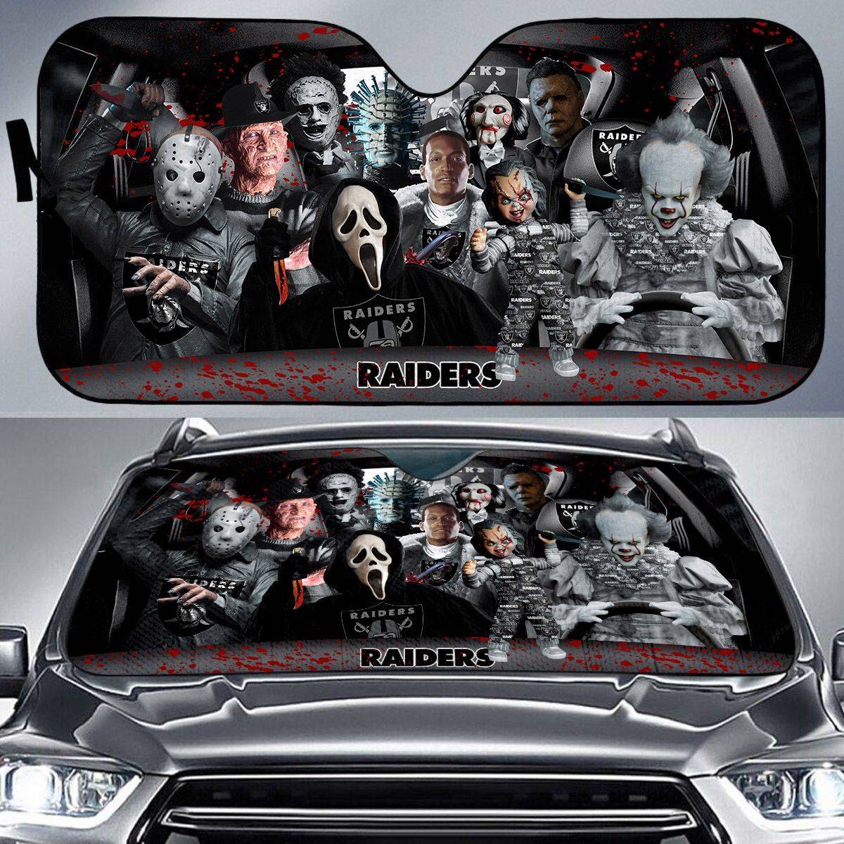 Oakland-Raiders-NFL-Halloween-Car-Sun-Shade-CSS0625 Oakland Raiders NFL Halloween Car Sun Shade CSS0625