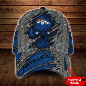 Personalized Denver Broncos Metallica Band Skull 3D Baseball Cap - Navy CGI1770