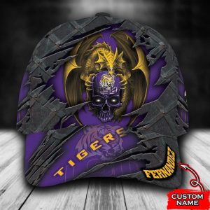 Personalized LSU Tigers Dragon Skull 3D Baseball Cap - Purple CGI1631