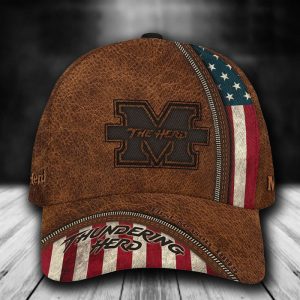 Personalized Marshall Thundering Herd USA Flag Zipper 3D Classic Baseball Cap - Brown CGI1235