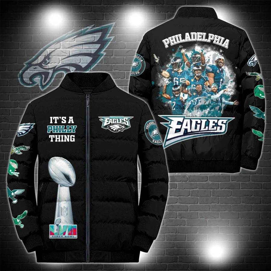 Philadelphia-Eagles-Super-Bowl-LVII-NFL-Custom-Name-Skull-Down-Jacket-Puffer-Jacket-PJ051 Philadelphia Eagles Super Bowl LVII NFL Custom Name Skull Down Jacket Puffer Jacket PJ051
