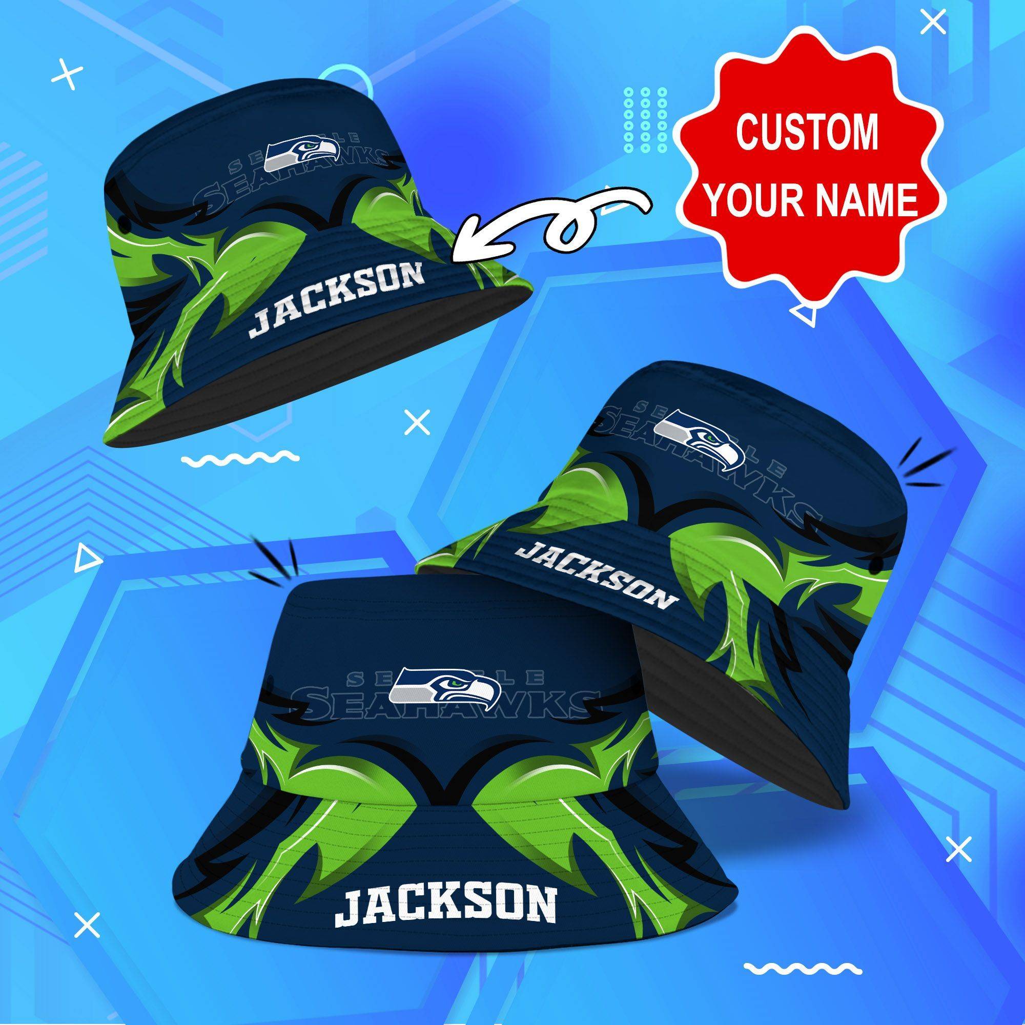 Seattle-Seahawks-NFL-Bucket-Hat-Personalized-SBH289 Seattle Seahawks NFL Bucket Hat Personalized SBH289